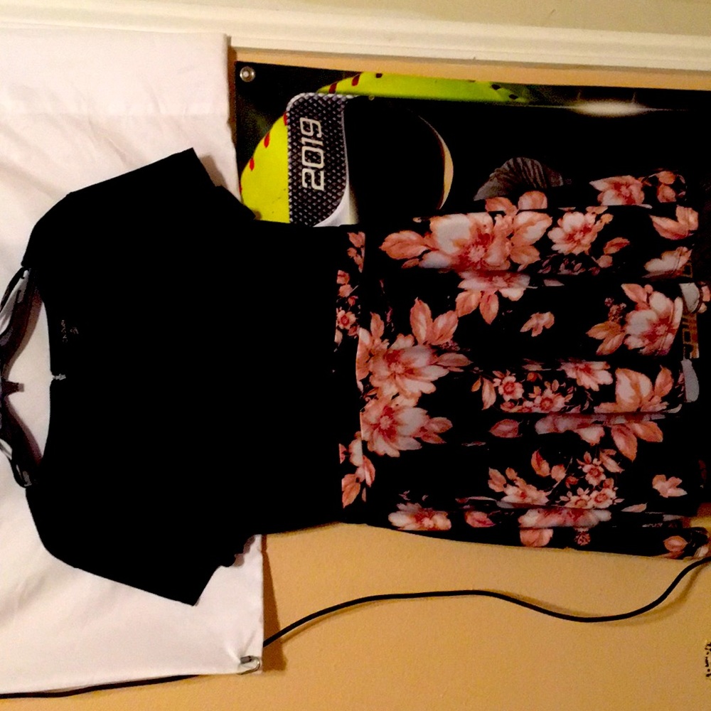 Dress black with pink flowers